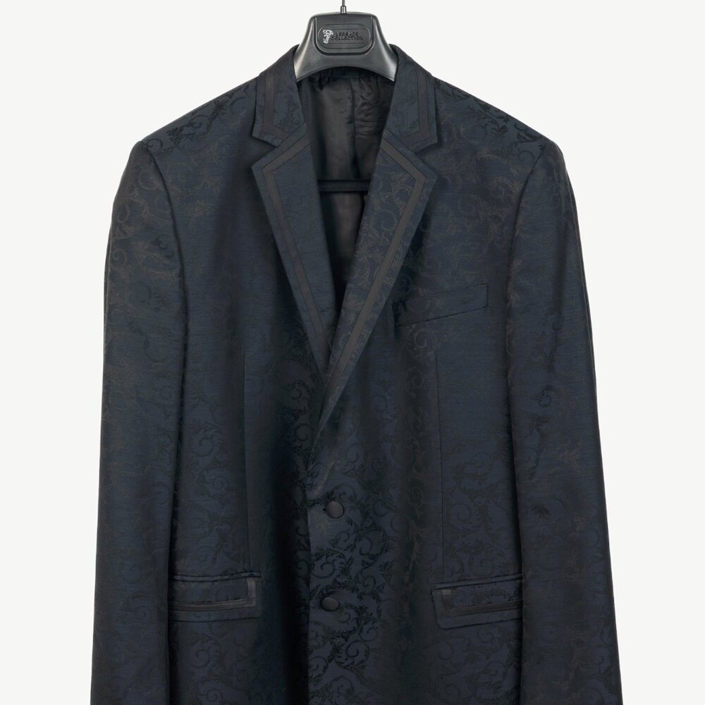 Versace Collection Navy Baroque Jacquard Wool Blazer